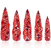 LOVFUL Press on Nails Flaming Luxury Red Stiletto | Handmade with Full Covered Crystals| Reusable...