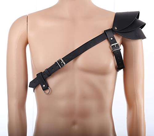 Clearumm Men`s Leather Cross Body Harness Chest Belt With Single Shoulder Armor #TOP1