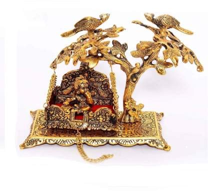 Fashion BizzFashion Bizz-Brass Laddu Gopal Jhula for Janmashtami Pooja | Decorative Bal Gopal Swing with Tree & Birds Design | Krishna Idol Jhula for Mandir | Traditional Hindu God Swing Home Decor Gift Item