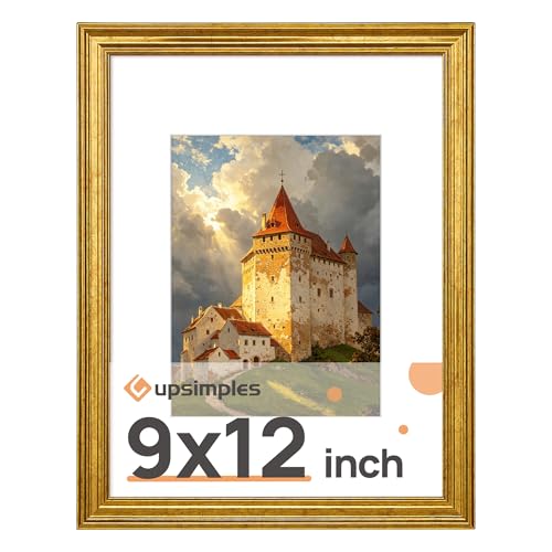Image of upsimples 9x12 Picture Frame, Vintage Frames Decor, 1Pack Gold | Fit 6x8 and 9 x 12 Photo, Wall or Tabletop Display, Antique-style Decoration, Rustic Farmhouse Decor, For Weddings