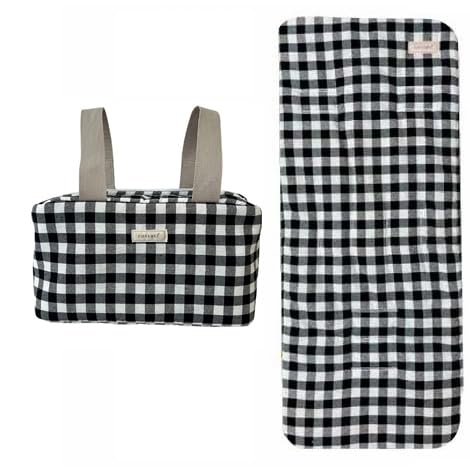 Colchoneta universal y bolso carrito bebé silla paseo - Colección a juego - Verano o entretiempo transpirable - bolso organizador carro bebé (Vichy Negro, Colchoneta + bolso organizador)