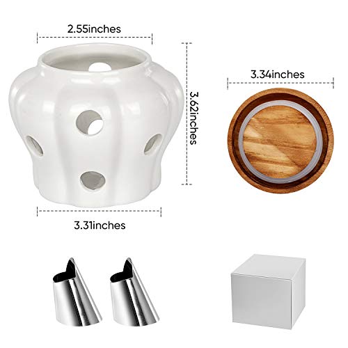 Allprettyall Garlic Keeper Vented Ceramic Garlic Storage Container White Stoneware With Acacia Wood Lid #TOP6