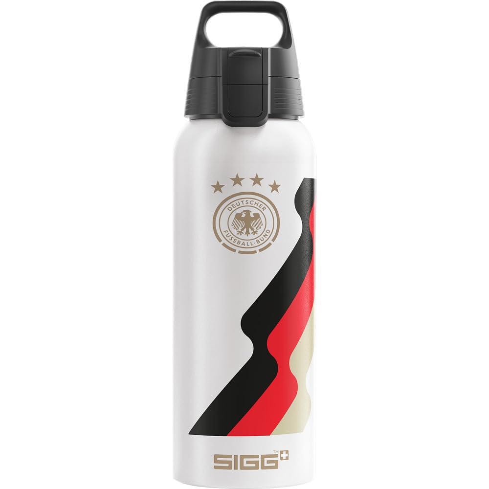 SIGG - Aluminium Water Bottle - WMB Pathfinder DFB Team - Climate Neutral Certified - Suitable for Carbonated Drinks - Leak-Proof - Light as a Feather - BPA-Free - White with Print - 1L