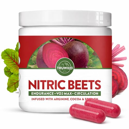 Image of TruWild All Natural Beet Root Powder, Nitric Oxide Booster, 1000mg, Vegan Superfood Capsule Supplement, Beetroot Extract Supports Overall Health, Performance & Stamina, 30 Servings