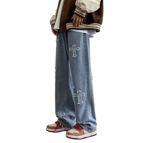 Baggy Jeans Men Washed Cross Wide Leg Denim Pants Relaxed Fit Parachute Casual Streetwear for Skater Jeans