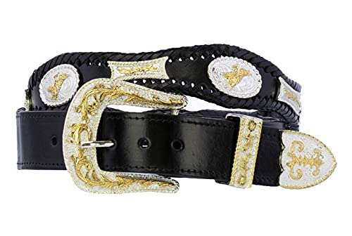El Presidente Mens Black Concho Western Dress Cowboy Belt Real Leather