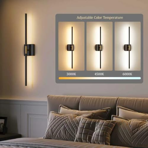 Image of 10000mAh Battery Operated Wall Sconces Set of 2, 3 Color Dimmable Rechargeable Wall Light with Remote, 30 Inch Black Gold Wireless Sconces Wall Decor with Timer Function for Living Room, Bedroom, TV