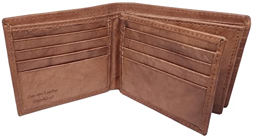Dark Brown Mens Leather Wallet Paul and Taylor BiFold RFID With 2 ID Windows, 16 Credit Card Slots, 4 Hidden Pockets, Divided Currency Compartment & Key Holder P512143