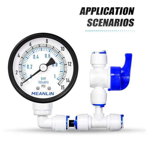 Image of MEANLIN MEASURE 0-15Psi Well Pump Pressure Gauge 1 /4 inch NPT 2 inch FACE DIAL for Water Oil Air Well Pump Tank Tire Pressure Test Back Mount, with Teflon Tape