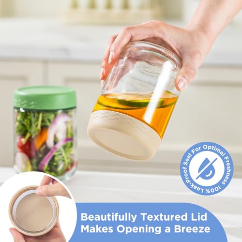 Image of DRKIO 10&16 Oz Glass Overnight Oats Containers with Lids Chia Pudding Jars | 6 Pack Mason Jars, Wide-Mouth, Leak-proof, Stackable, Ideal for Store and Meal Prep Yogurt, Cereals, Snack, Spice, Sugar