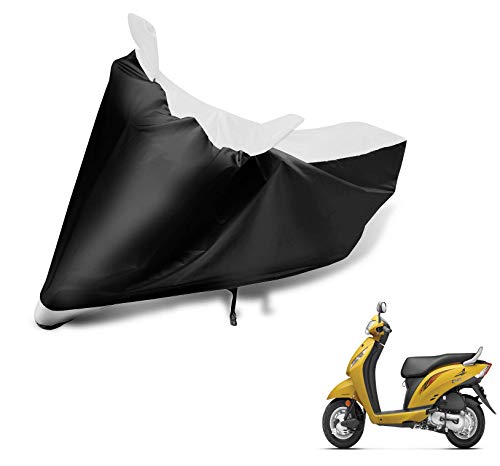 Image of Auto Hub Scooty Cover Compatible with Activa i with Mirror Pocket, Dustproof, Heat Resistant, Triple Stitched, Activa i Scooty Cover- Black, White