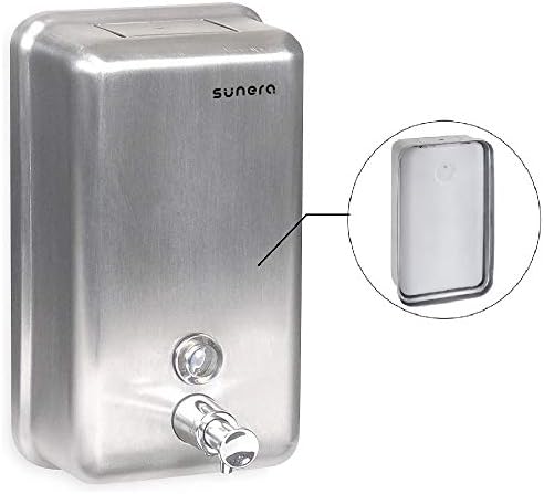 SUNERA 304 Stainless Steel Commercial Soap Dispenser with Plastic Container, Wall Mounted for Restroom - Premium Brass Valve