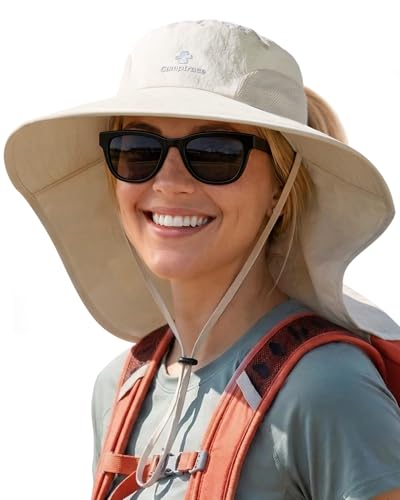 Camptrace Sun Hats for Women Men UPF 50+ UV Protection Wide Brim Hiking Fishing Hat with Neck Flap, Beige