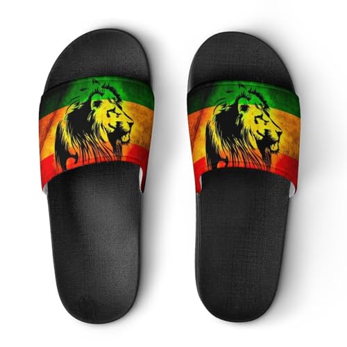 Jamaican Lion Flag Pattern PVC Home Slippers Non-Slip Shower Sandals Summer Indoor Outdoor Beach for Men And Women2