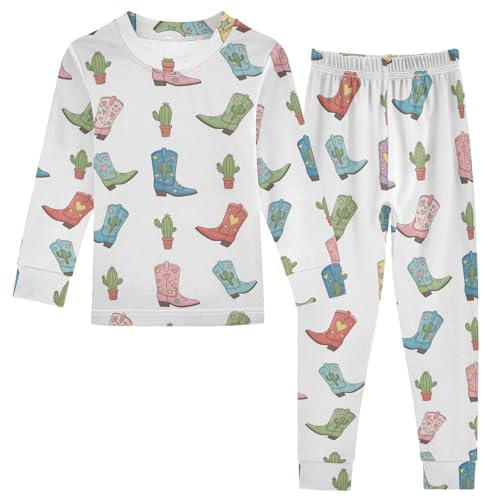 Pajama Sets Long Sleeve Cowboy Boots and Cacti Soft Comfy Sleepwear 2 Piece PJS 3-8T