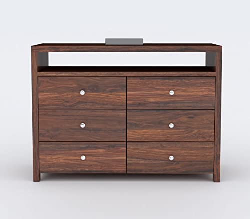 Image of Wooden 6 Drawer Storage Cabinet Wooden Sideboard Storage Cabinet Dresser for Bedroom Living Room Home Sheesham Wood, Dark Brown