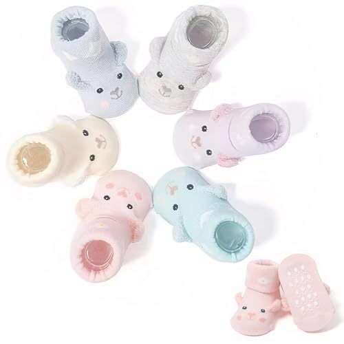 Pluvyze 8 pares Calcetines Antideslizantes Bebe,Calcetines Bebe 0-3 Meses