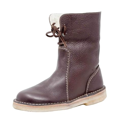 Boots for Women Comfortable Fur Lined Thermal Snow Boots Water Resistan Slip On Booties Fuzzy Classic Lace Up Mid Mid Calf Boot Flat Short Booties Shoes