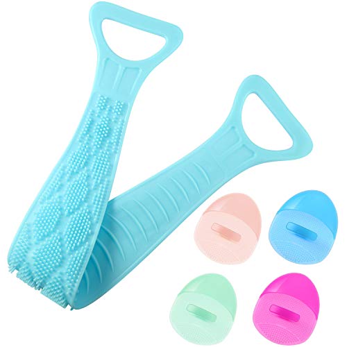 5 Pieces Silicone Scrubber Belt Back Scrubber and Soft Silicone Cleanser Silicone Scrubbers for Gentle Exfoliating Cleaning, Assorted Colors