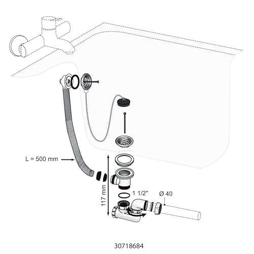 Wirquin SP5502 Ablaufgarnitur/Überlaufgarnitur mit Kette, mit siphon