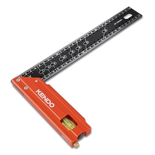 KENDO Anschlagwinkel 300 mm Alu Schreinerwinkel mit Wasserwaage & Anreißnadel