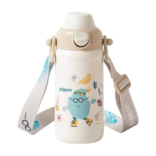 Image of PIGEON Kids Insulated Stainless Steel Water Bottle - Skating Little-Doctor | 17 oz 2-in-1 Straw & Spout: Features a spill-proof, easy-open lid and an adjustable strap for school or outdoors (Ages 3+).