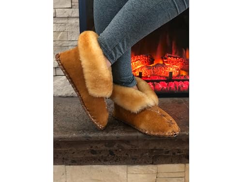 Women's/Men's Sheepskin Slippers Genuine Shearling fur (Size10 = 10.7 in)3