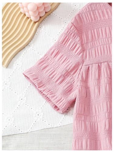 Floerns Girl's Cute Short Sleeve Midi Dress Summer Flounce Hem Swing Shift Dress4