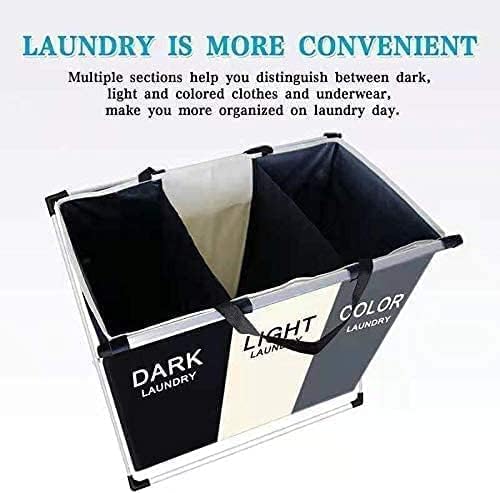 Laundry basket clothes hamper 135l 3 sections clothe sorter bin — عرض 8