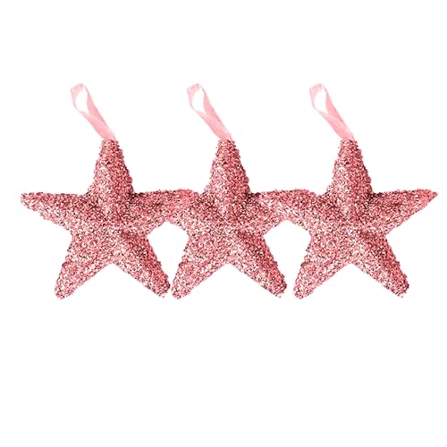 Paquete de 3 bolas grandes de oro rosa con purpurina para árbol de Navidad, decoración de estrellas con purpurina, adornos para árbol de Navidad, fiesta en casa, color dorado