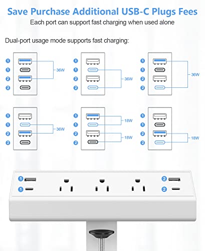 Image of Jgstkcity Desk Clamp Power Strip,40W Total Fast Charging Station,2 PD 20W USB C Ports,Desk Edge Mount Surge Protector for Home, Office,3 Outlets,Fit 1.96 inch Tabletop Edge,ETL Listed,White