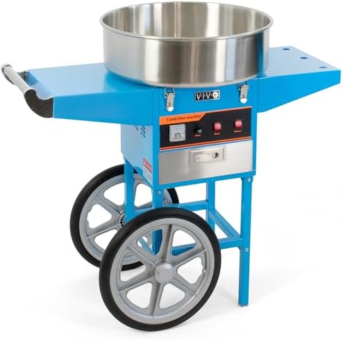 VIVO Blue 1030W Electric Cotton Candy Machine Cart, Mobile Rolling Candy Floss Maker with 20 inch Stainless Steel Bowl Sugar Scoop and Drawer, Easy Home or Commercial Use, CANDY-V002B