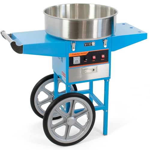VIVO Blue 1030W Electric Cotton Candy Machine Cart, Mobile Rolling Candy Floss Maker with 20 inch Stainless Steel Bowl Sugar Scoop and Drawer, Easy Home or Commercial Use, CANDY-V002B
