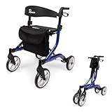 Parvum SuperLight Rollator – ultraleicht (5,1 kg), aus Aluminium, faltbar, (74 × 64 cm), mit Sitz und Rückenlehne, versteckten Bremskabeln – ideal für Alltag & Reise - Gehhilfe für Senioren - Blau