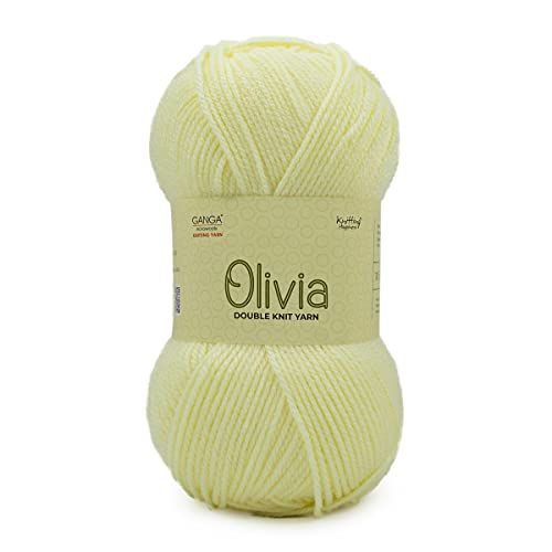 Image of Ganga Acrowools Olivia, Double Knit Yarn. Hand Knitting and Crochet Yarn. Oekotex Class 1 Certified. Pack of 2 Balls - 100gms Each. Shade no - OLV020, Butter, Acrylic, Cream