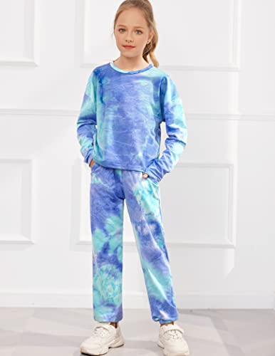 Hopeac Kids Girls 2 Piece Outfits Crop Tops Long Sleeve Fashion Tie Dye Sweatshirts And Sweatpants Sweatsuits Sets #TOP1