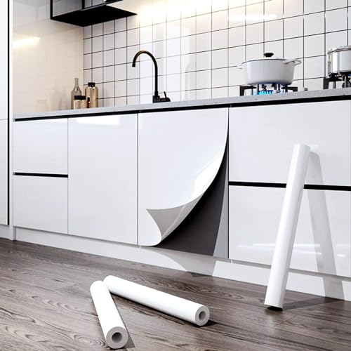 Image of White Contact Paper Glossy White Wallpaper for Countertop /Cabinet Removable Self Adhesive Wall Paper Glossy Waterproof Kitchen Peel and Stick Wallpaper Decorative Vinyl (12x144Inch)