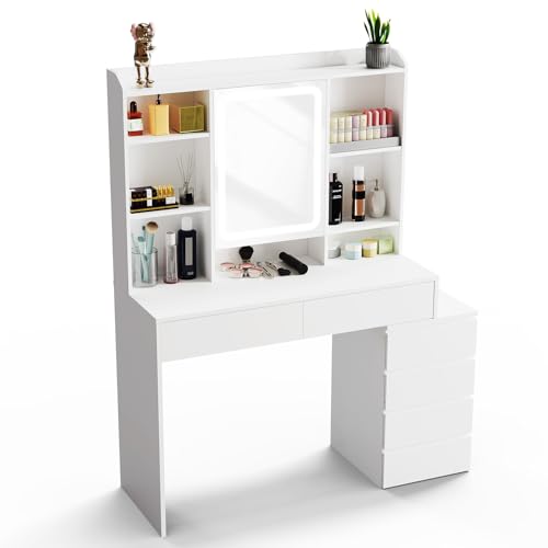 Oyajia Schminktisch mit LED, Kosmetiktisch mit UBS, Frisiertisch mit Spiegel und hocker Beleuchtung. Oyajia Schminktisch mit LED, Kosmetiktisch mit UBS, Frisiertisch mit Spiegel und hocker Beleuchtung.