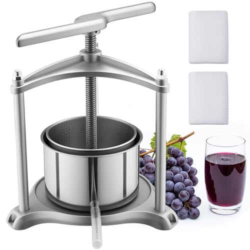 vevor pressa manuale per frutti vino, premitutto torchio manuale contenitore interno in acciaio inox 3 litri per mele uva arance verdure premitutto con 2 sacchetti filtro manico a forma di t