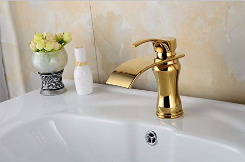 Mitigeur de lavabo cascade dorée pour rénovation de salle de bain