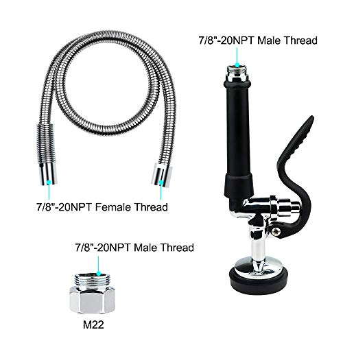 Kwode Pre-Rinse Hose With Spray Valve 44 Inch Flexible Stainless Hose With Sprayer Nozzle Head Replacement Kit For Commercial Kitchen Sink Faucet(Free Brass Adapter To Connect Add-On Swivel Spout) #TOP2