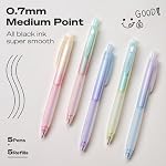 WRITECH Stylos d'encre de gel rétractables: 0.7mm Fine pointe encre noire esthétique Gradient Couleur Barrel Soft Grip Stylo point moyen 5ct avec 5 Recharges pour le journaling écriture lisse Quick-dry Pas de saignement