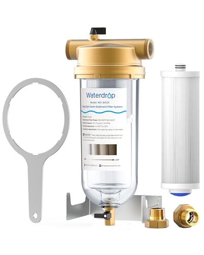 Waterdrop Mega Spin Down Sediment Filter, Reusable Whole House Water Filter System, 100+5 Micron Pleated PP Filter Sediment Water Filter with Bypass for City Water, 1' MNPT + 3/4' FNPT, BPA Free