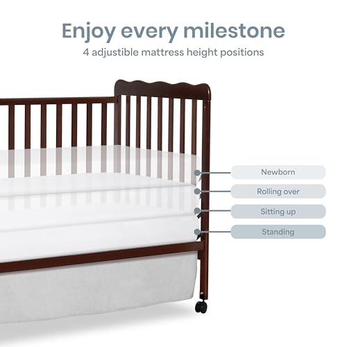 Image of Dream On Me Full Size Carson 3-in-1 Convertible Baby Crib, Locking Wheels | Portable & Converts to Toddler Bed & Daybed, 3 Adjustable Height, Wooden Crib, GREENGUARD Gold & BSA Verified, Espresso