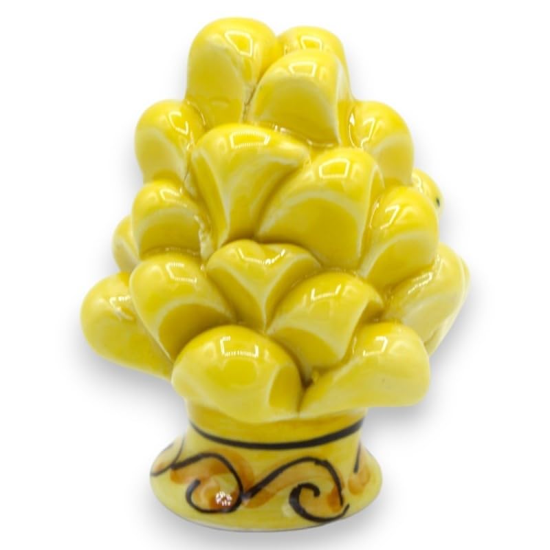 Piña de Pino Siciliano, cerámica de Caltagirone, Altura Aprox. (1 Pieza) Varias Opciones de Color, decoración aleatoria del Tall - Amarillo