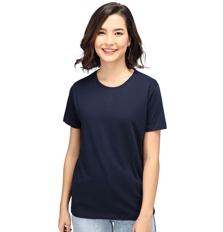 Image of Sleepynuts Women Boyfriend Plain Round Neck Half Sleeve T-Shirt