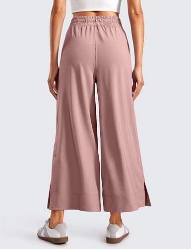 Image of CRZ YOGA Lightweight Wide Leg Crop Pants 25 inch | Casual, Travel, Comfy, Soft, Split, Loose Fit, Pockets, for Women