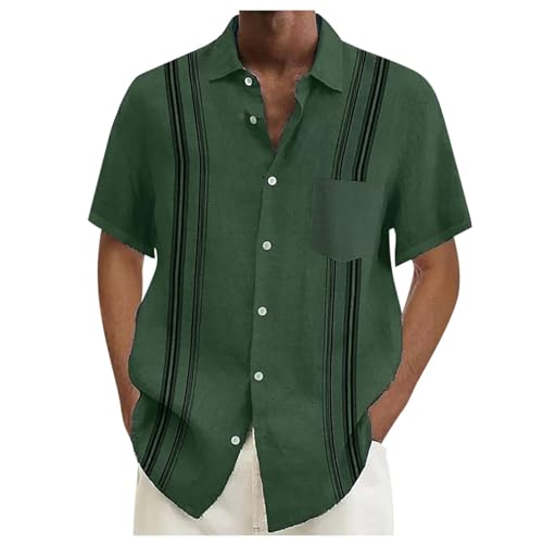 Camisa hawaiana de manga corta para hombre, de corte recto, camisa de ocio con bolsillo en el pecho, camisa de playa casual con botones de solapa informal - Vacaciones, Ag., 3XL
