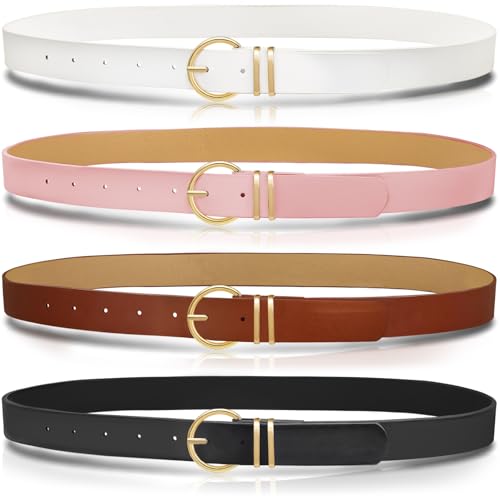 4 Pack Women Leather Belt for Jeans Dresses Fashion Ladies Leather Waist Belt with Gold Buckle2