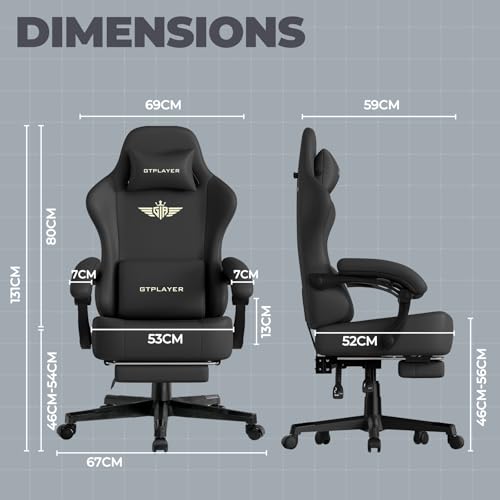 Image of GTPLAYER Big and Tall Gaming Chair 400lbs Heavy Duty Office Chair with Footrest, High Back Pocket Spring Ergonomic Computer Chair for Adults, Wide Seated Cushion with Linkage Armrests, Leather Black